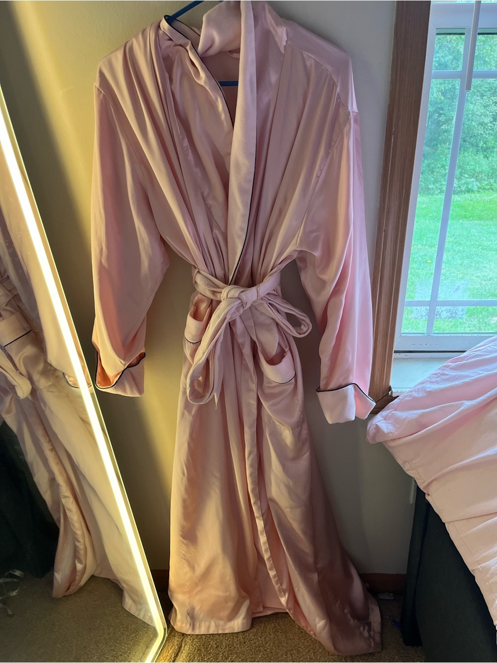 Vintage Victoria’s Secret Pink Satin Robe | Y2K Lace Trim | Long